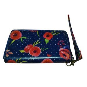 Wander Wallet Floral Zip Around Wrislet 7" x 5" Credit Card Coated Travel Boho